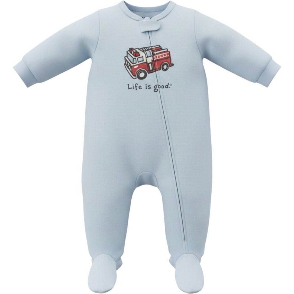 Life is Good infant footed sleeper graphic red fire truck pajamas Sz 18 Months